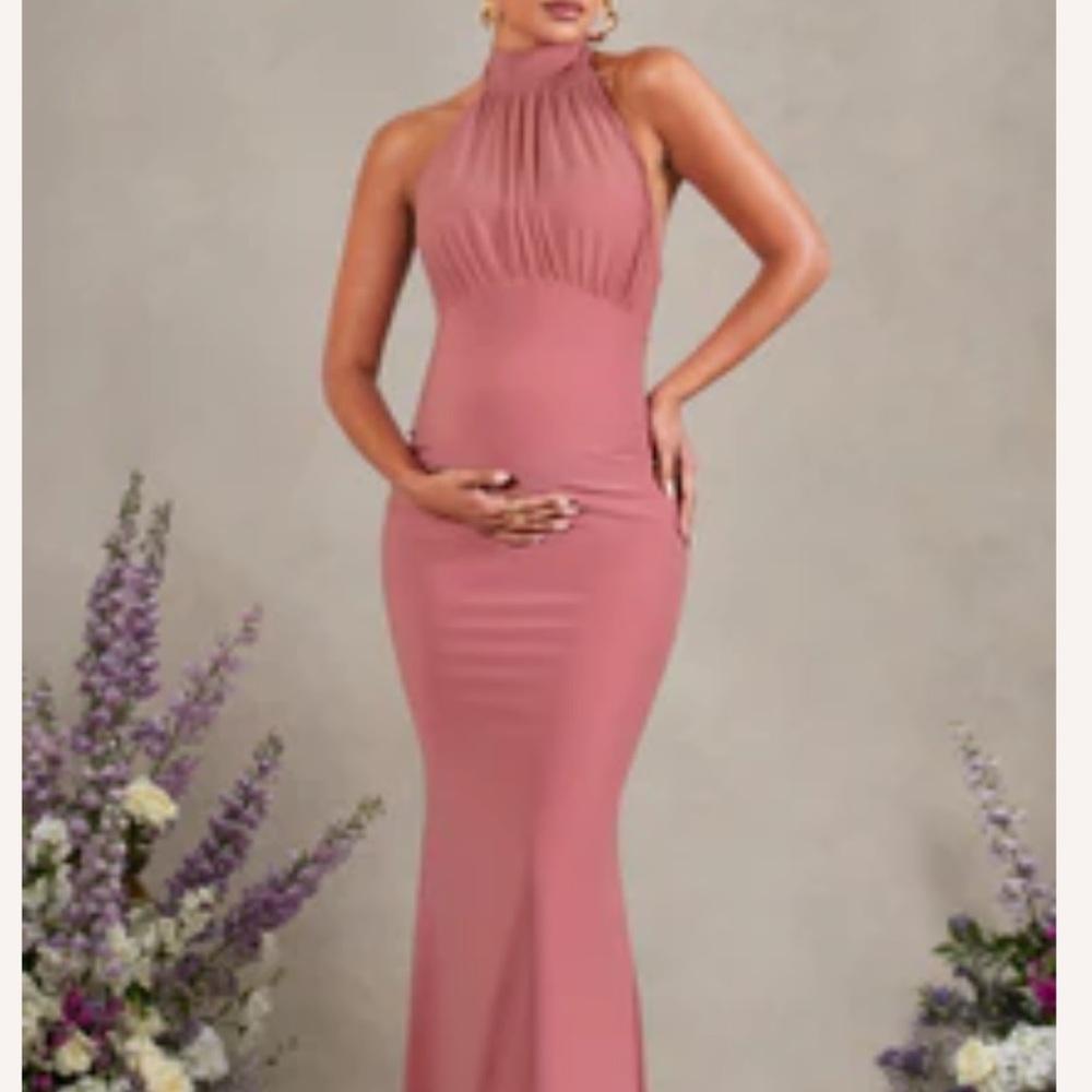 Club L London Dusty Pink Halter Maxi Dress